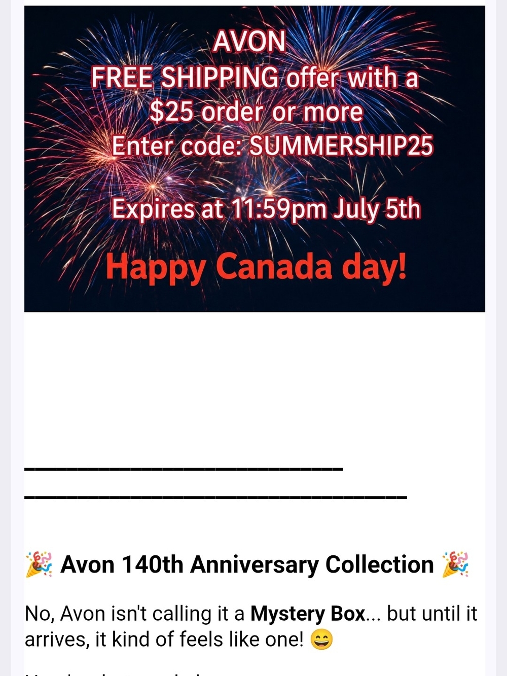 Avon Blue and Red Fireworks Party Banner